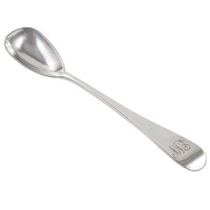 A Georgian, silver mustard spoon with initials on the terminal end