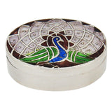 A modern, silver, enamel set, oval pill box