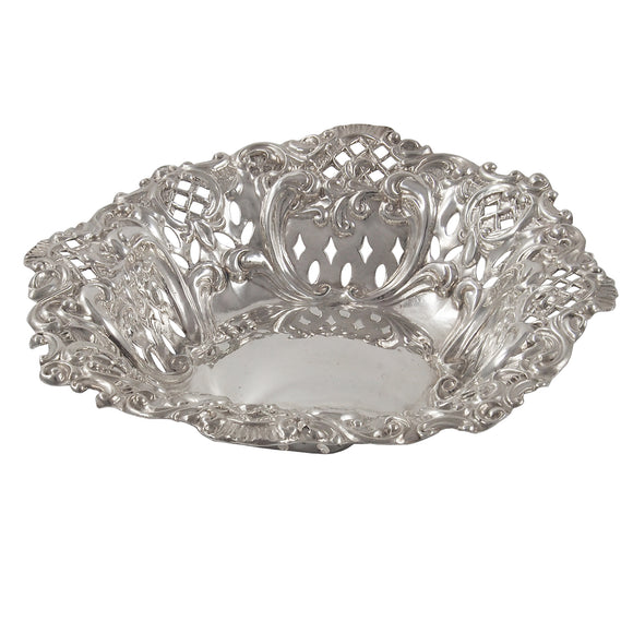 A Victorian, silver, pierced bon bon dish