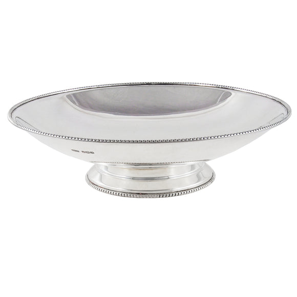 A mid-20th century, silver, plain bowl with a bead edge on a pedestal