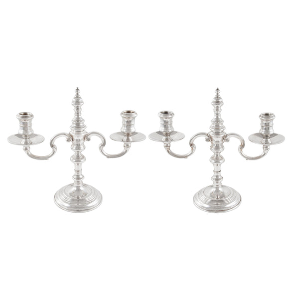A pair of mid-20th century, silver candelabras