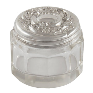 A Victorian, glass jar with a silver lid