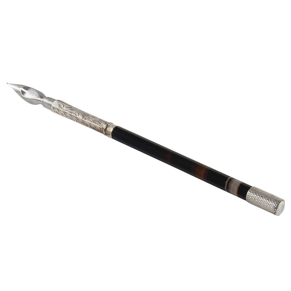 An early 20th century, silver, striped agate set ink pen