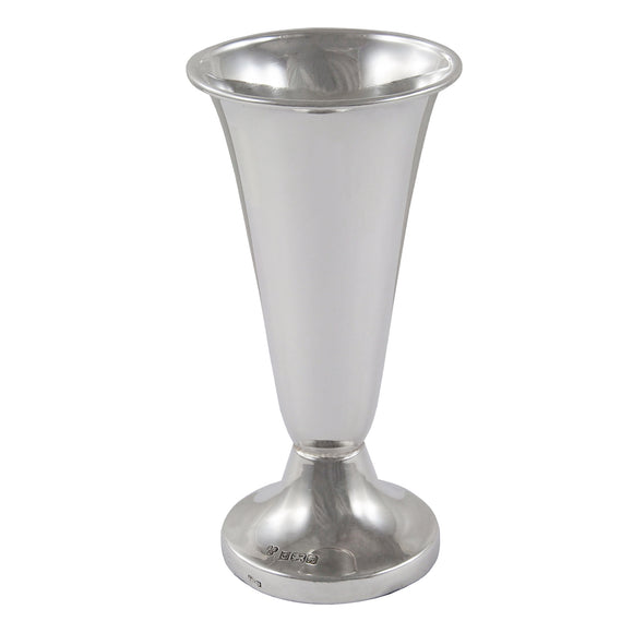 A modern, silver trumpet vase