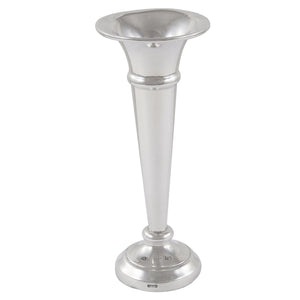 A modern, silver trumpet vase