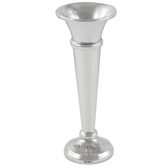 A modern, silver trumpet vase