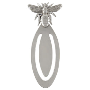 A modern, silver bee bookmark