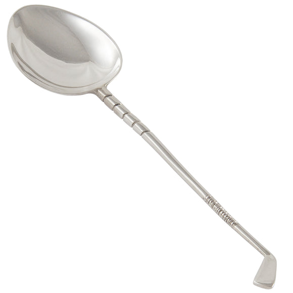 An early 20th century, silver teaspoon with a gold club handle.