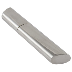 A modern, silver toothpick holder.