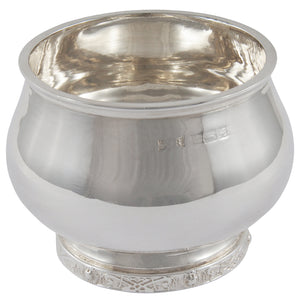 A modern, silver bowl