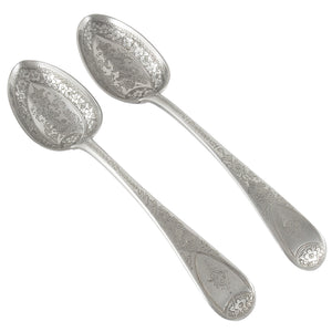 A pair of Georgian, silver, engraved tablespoons.