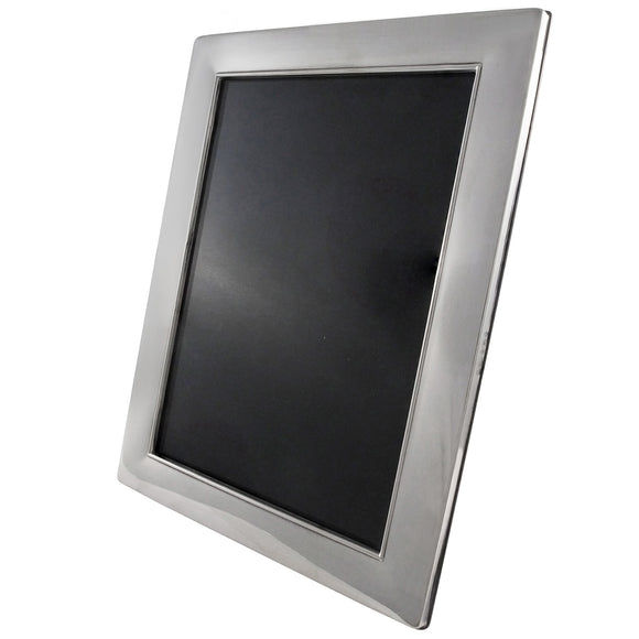 A modern, silver, rectangular photograph frame