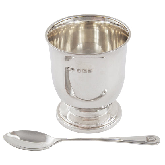 A mid-20th century, silver egg cup & spoon.