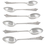 Six Edwardian, silver teaspoons