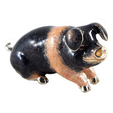 A modern, silver & enamel set model of a pig