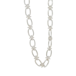 A modern, silver, oval & knot link necklet