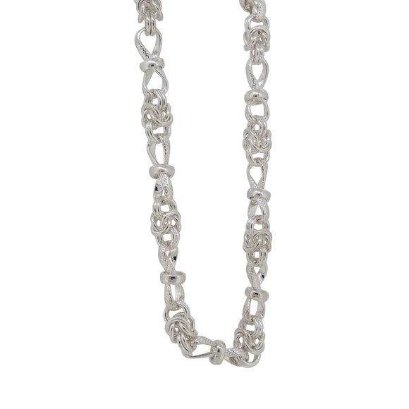 A modern, silver, knot & figure of eight link necklet