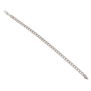 A modern, silver, flat curb link bracelet