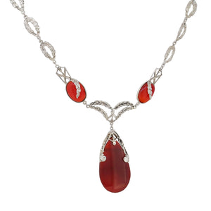 A mid-20th century, silver, brown carnelian set necklet