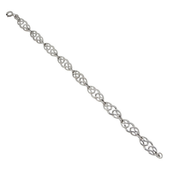 A modern, silver, flat trellis link bracelet
