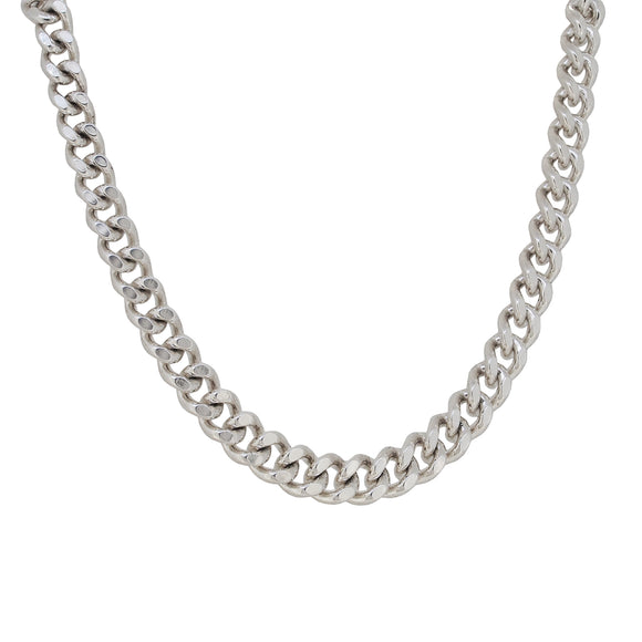 A modern, silver, filed curb link chain