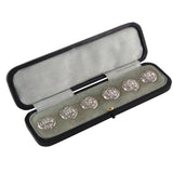 Six Edwardian, silver buttons & fitted case