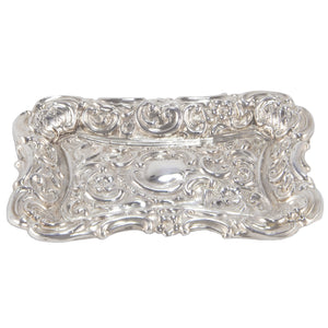A Victorian, silver, rectangular, embossed pin tray
