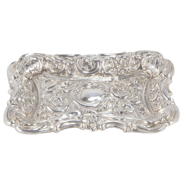 A Victorian, silver, rectangular, embossed pin tray